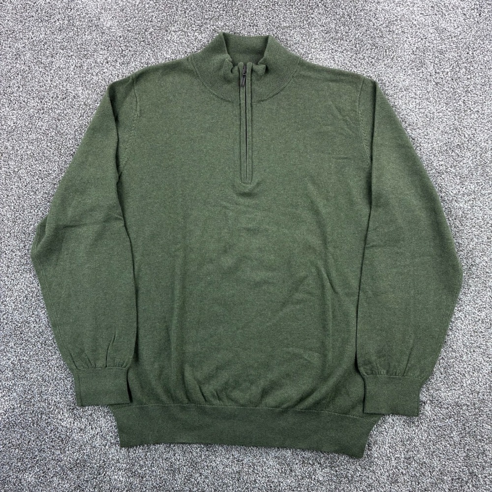 LL Bean‎ Sweater Mens Large Green Green 1/4 Zip Cotton Cashmere Blend 275298
